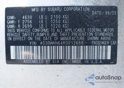 2024 Subaru Legacy Limited from USA, damaged, VIN 4S3BWAN64R3012688